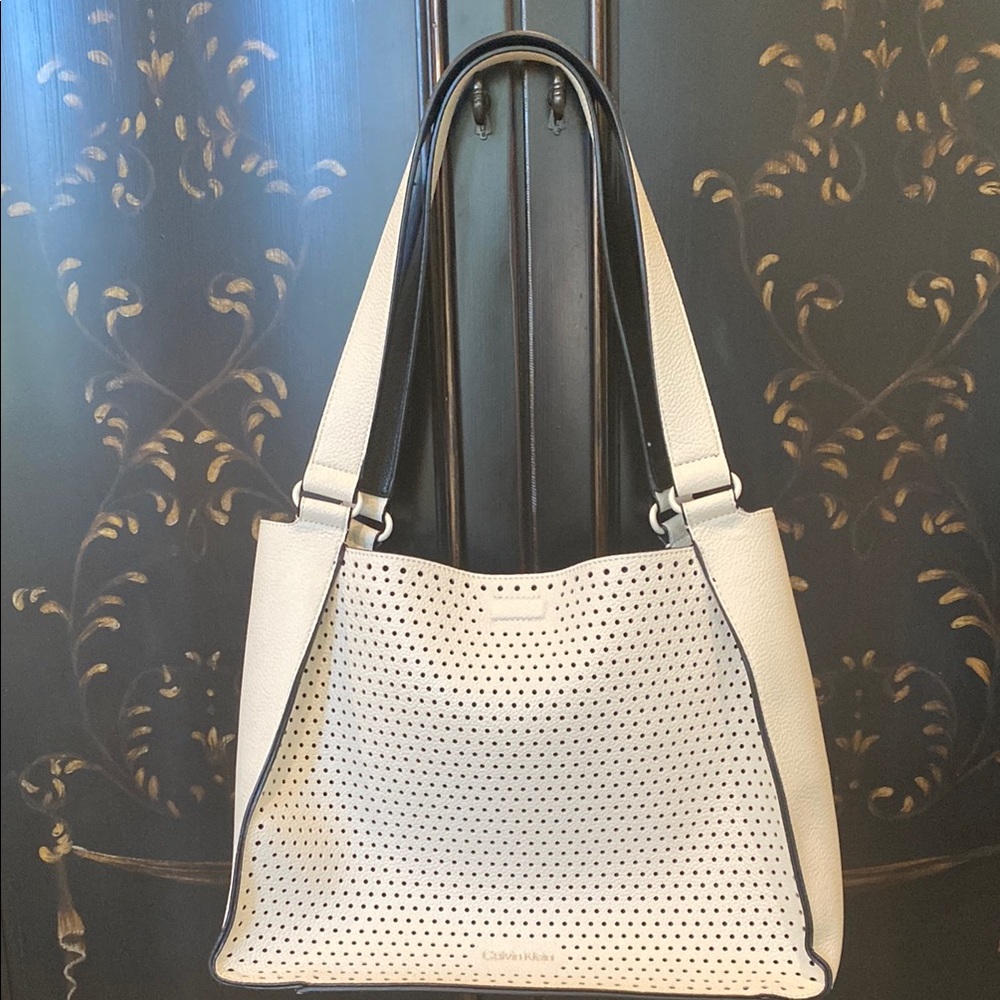 Calvin Klein White Perforated Shoulder Bag